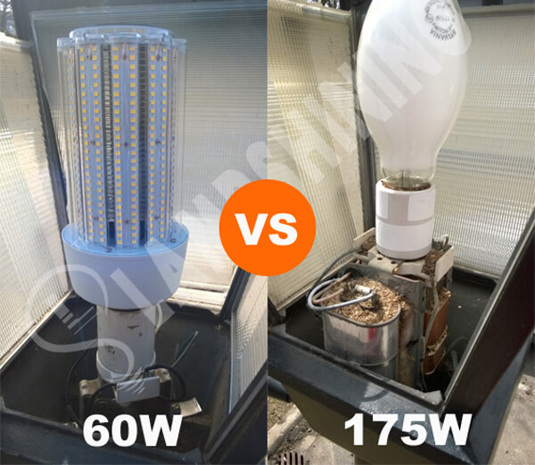 60 Watt Mogul Base LED Corn Bulb replacement 175 Watt Mercury Vapor Light Bulb
