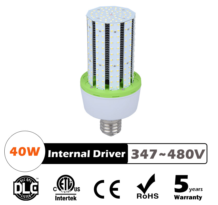 40W LED Corn Bulbs AC 347V 480V 5200Lm 130Lm/W Equal 150W HID