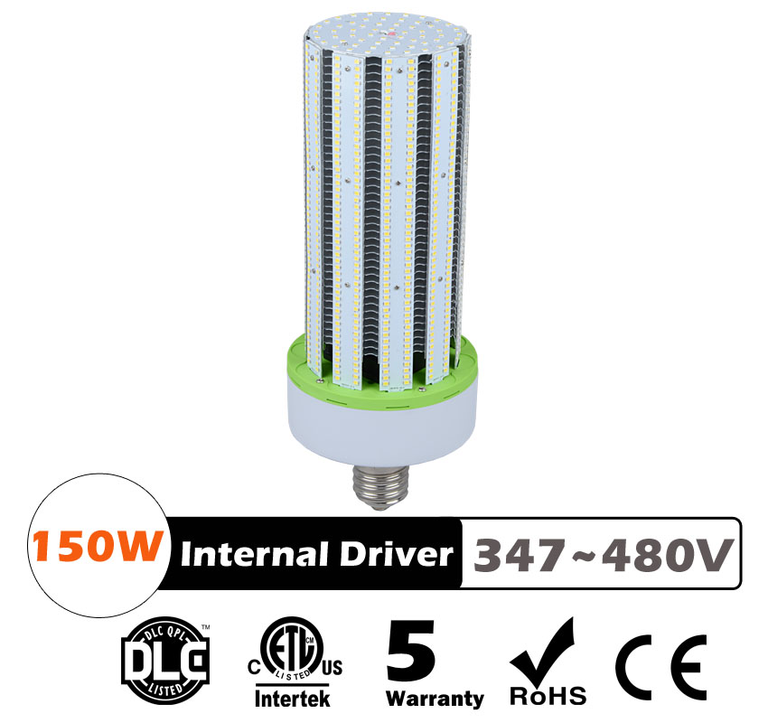 150W LED Corn Bulbs AC 347V 480V 19,500Lm 130Lm/W Equal 500W HID