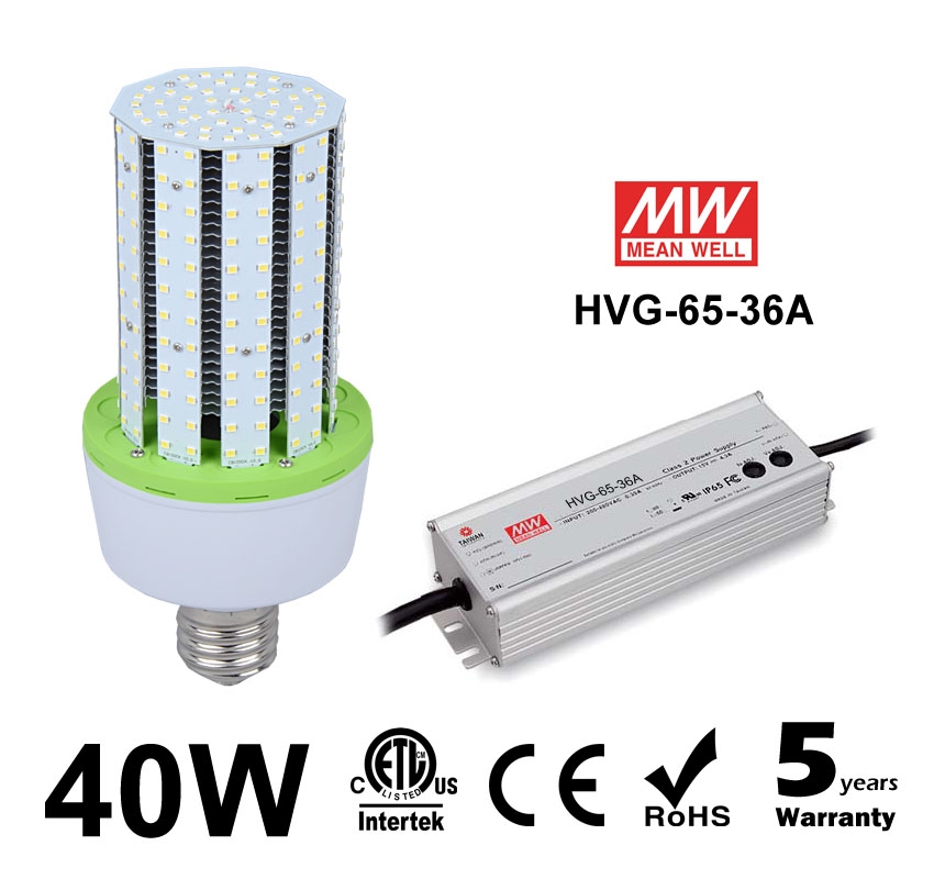 40W LED Corn Bulbs 5,200Lm Equal 150W HID External driver AC 347V 480V