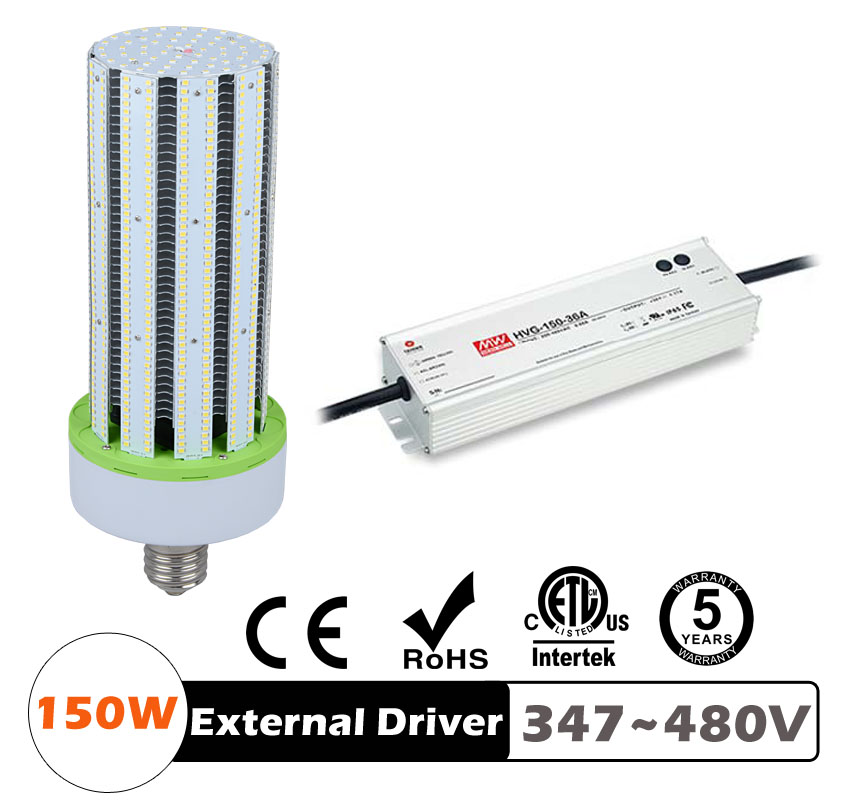 150W LED Corn Bulbs 19,500Lm Equal 500W HID External driver AC 347V~480V