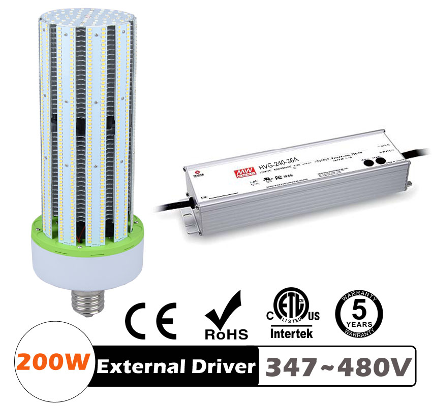 200W LED Corn Bulbs 24,000Lm Equal 750W HID External driver AC 347V~480V