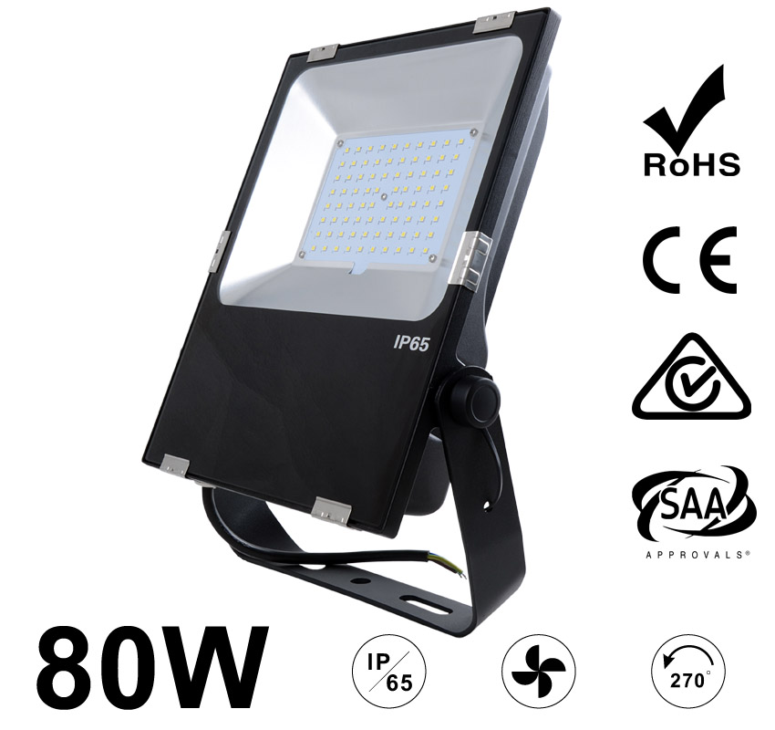 80W LED Flood Light Fixtures 9600Lm Waterproof  SAA Ctick CE RoHS