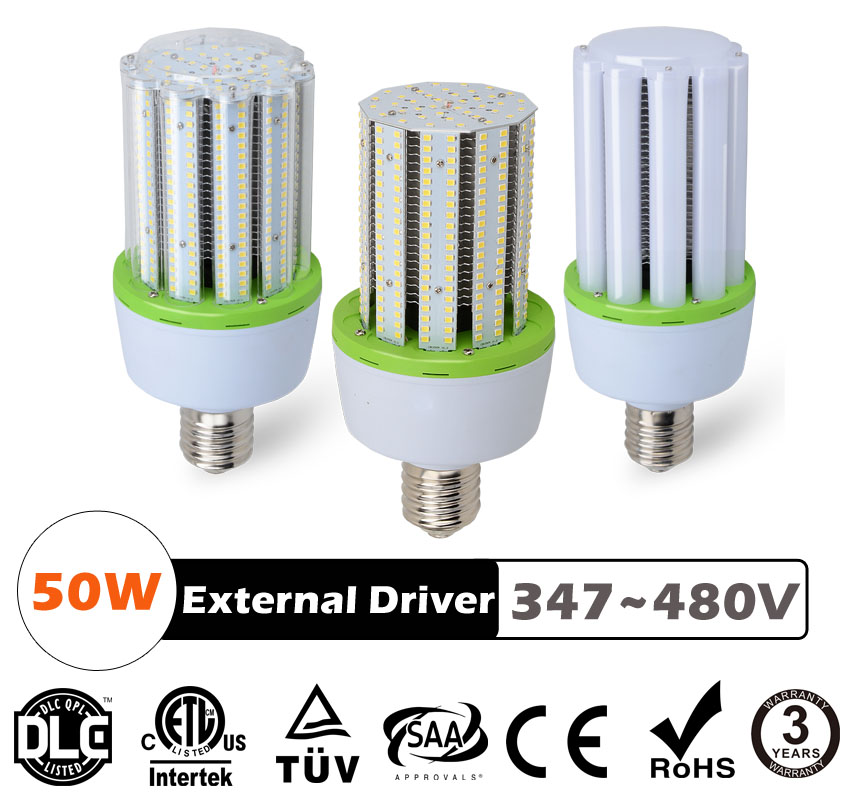 50W LED Corn Bulbs 6,250Lm Equal 225W HID External driver AC 347V~480V