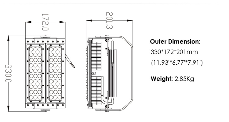 80w led low bay luminaire size