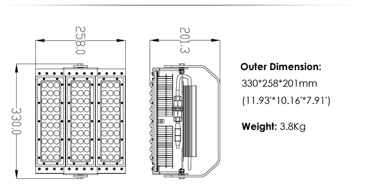 120w led low bay luminaire size