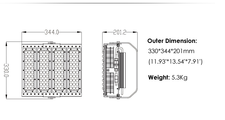 150w led low bay luminaire size