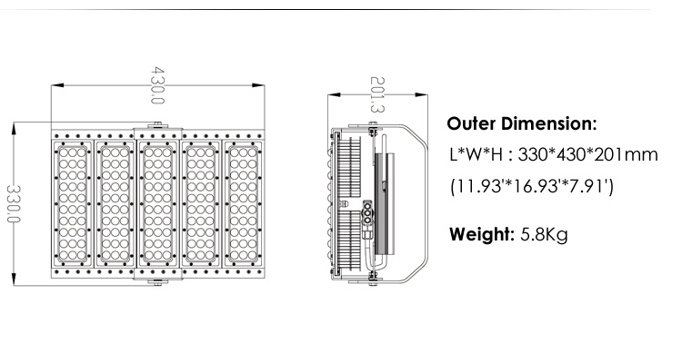 180w led low bay luminaire size