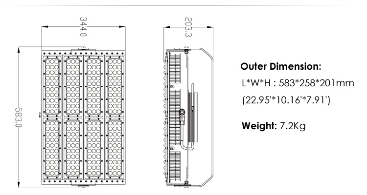 400w led low bay luminaire size