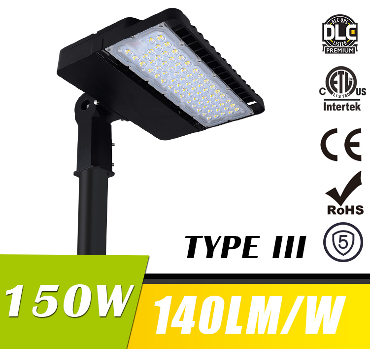 150W LED Shoebox Area Light Fixtures DLC Premium 180Lm/W 27,000Lm