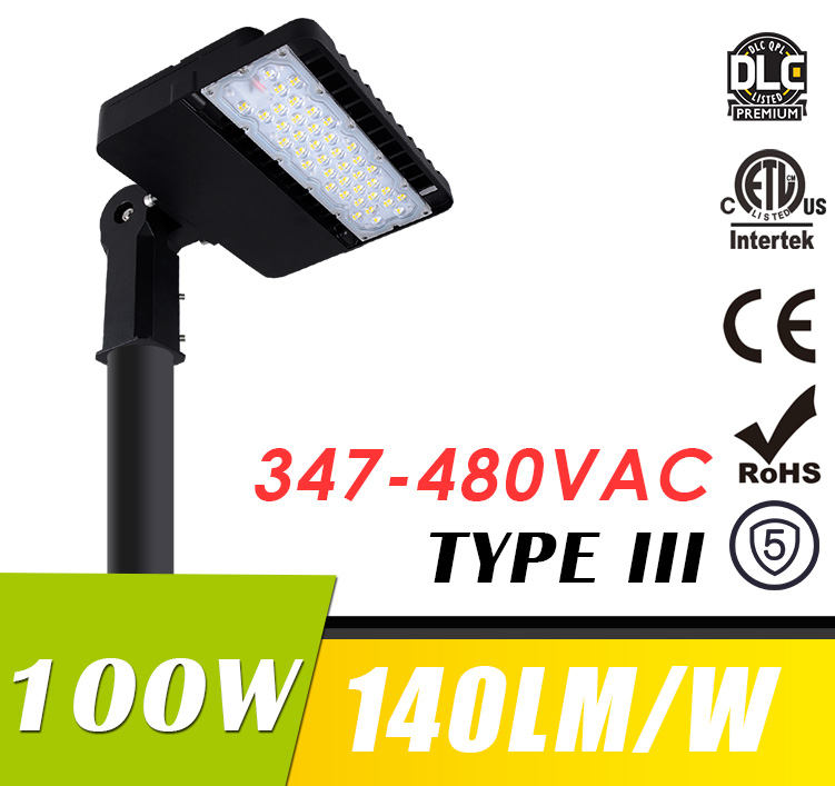 100W 347-480VAC LED Shoebox Light Fixtures Parking Lot Area Lighting