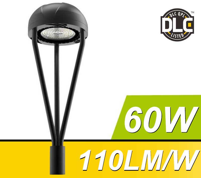 60W DLC IECEE LED Post Top Light Fixture 6,600Lm outdoor Park Pathway Pole Garden landscape Lights