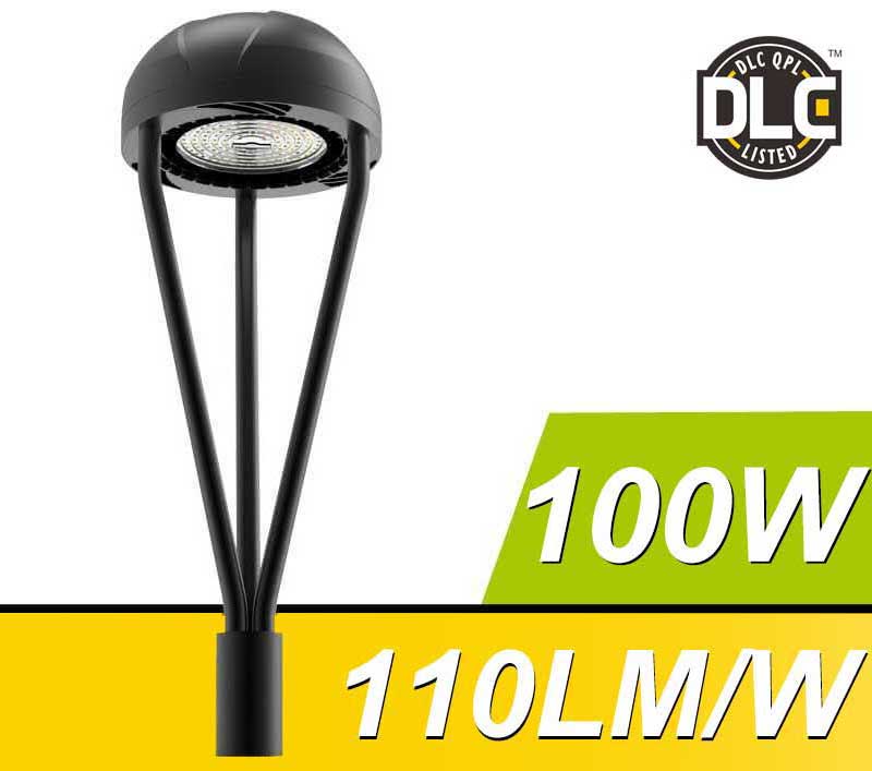 100W DLC CE RoHS LED Post Top Light Equal 250 HPS, Landscape Park lighting