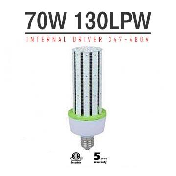 70W LED Corn Bulbs AC 347V 480V 9,100Lm 130Lm/W Equal 250W HID 