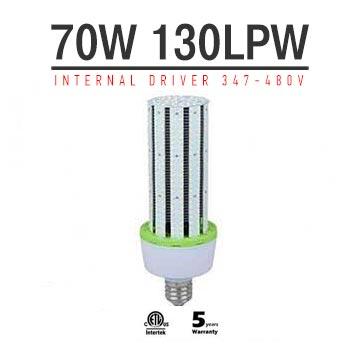 70W LED Corn Bulbs AC 347V 480V 9,100Lm 130Lm/W Equal 250W HID