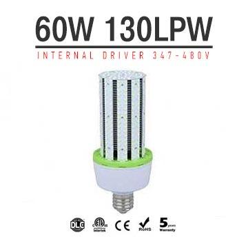 60W LED Corn Bulbs AC 347V 480V 7,700Lm 130Lm/W Equal 225W HID 