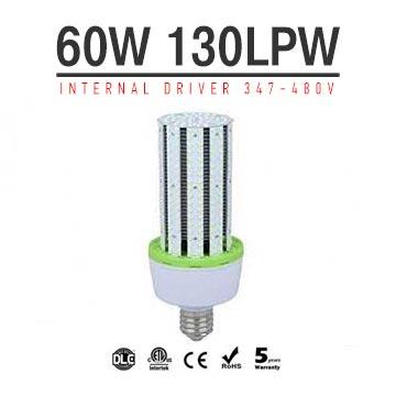 60W LED Corn Bulbs AC 347V 480V 7,700Lm 130Lm/W Equal 225W HID