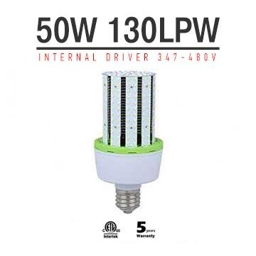 50W LED Corn Bulbs AC 347V 480V 6,250Lm 130Lm/W Equal 175W HID