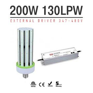 200W LED Corn Bulbs 24,000Lm Equal 750W HID External driver AC 347V~480V 