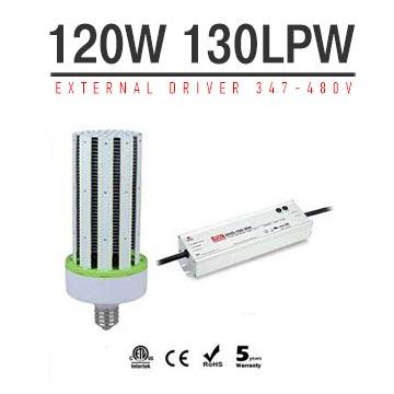 120W LED Corn Bulbs 15,600Lm Equal 450W HID External driver AC 347V~480V 