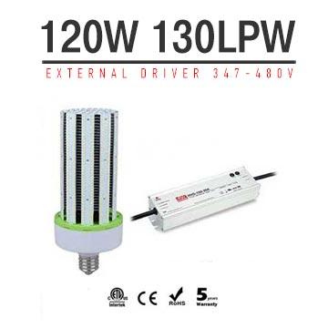 120W LED Corn Bulbs 15,600Lm Equal 450W HID External driver AC 347V~480V