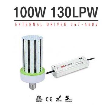 100W LED Corn Bulbs 13,000Lm Equal 400W HID External driver AC 347V~480V 
