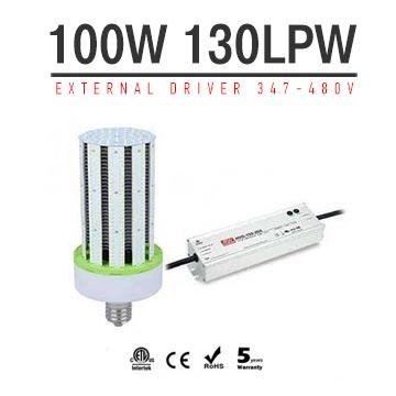 100W LED Corn Bulbs 13,000Lm Equal 400W HID External driver AC 347V~480V