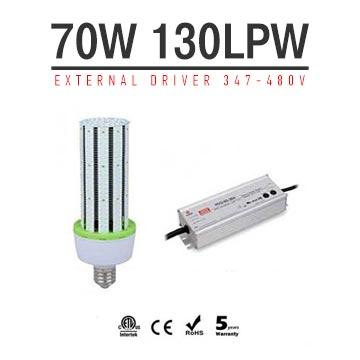 70W LED Corn Bulbs 9,100Lm Equal 275W HID External driver AC 347V~480V