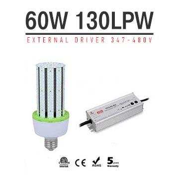 60W LED Corn Bulbs 7,800Lm Equal 250W HID External driver AC 347V~480V