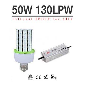 50W LED Corn Bulbs 6,250Lm Equal 225W HID External driver AC 347V~480V 