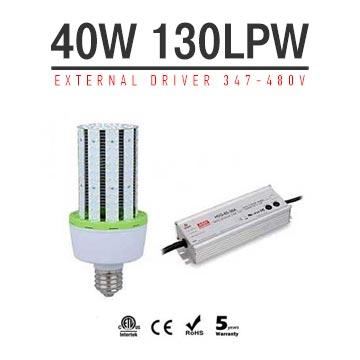 40W LED Corn Bulbs 5,200Lm Equal 150W HID External driver AC 347V 480V 